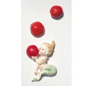 Vintage Mid Century Mermaid Wall Plaque with Red "Bubbles"